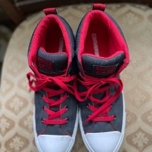 Converse Gray and Red High-Top Sneakers